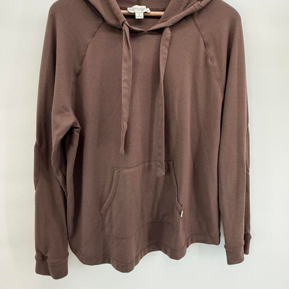 Koolaburra by UGG Womens Brown Cozy Knit Hoodie Elbow Patch Pullover Size L